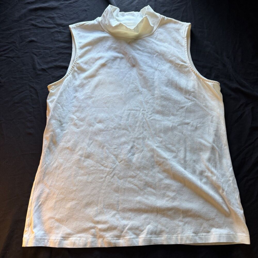 Christopher & Banks W  L White Mock Neck Sleeveless Top Cotton Stretch Preppy